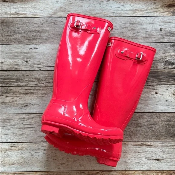 Hunter Original Tall Hot Pink Glossy Rain Boots - Size 8 LIKE NEW - Picture 6 of 6